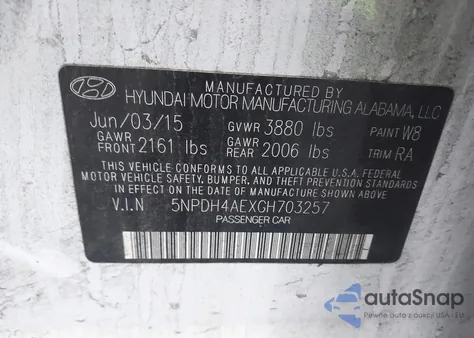 2016 Hyundai Elantra Se z USA, uszkodzony, nr VIN 5NPDH4AEXGH703257